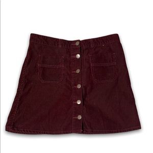 Maroon Corduroy Button Down Mini Skirt